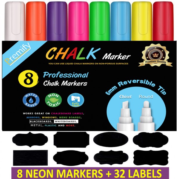 Wrea Neon Liquid Chalk Pen 8 Color 6mm Marker Blackboard Glass Window Menu, As Shown
