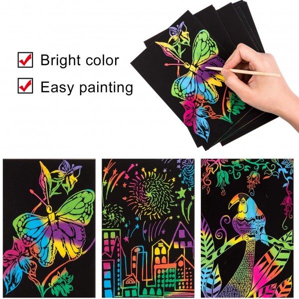 50 Sheets Scratch Sketch Art Papers Art Rainbow With Stylus For Kids DIY  Painting